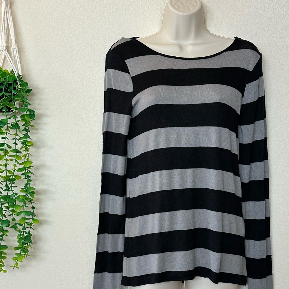 Grey and Black Striped Long Sleeve Shirt
